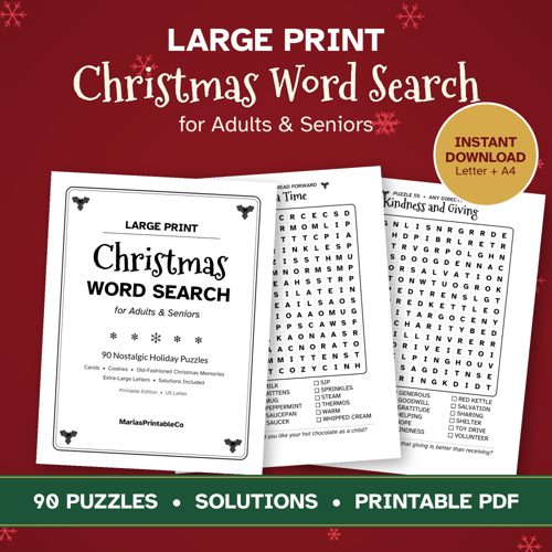 Large Print Christmas Word Search (Printable, 90 Puzzles)