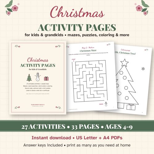 Christmas Activity Pages for Kids (Printable)